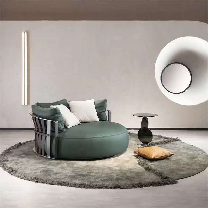 Laytie Round Shape Metal Sofa Leather Single Leisure Chair