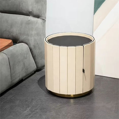 Zaugg Bedside Table with Wooden Golden Stainless Steel Side Table