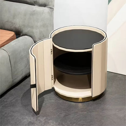 Zaugg Bedside Table with Wooden Golden Stainless Steel Side Table