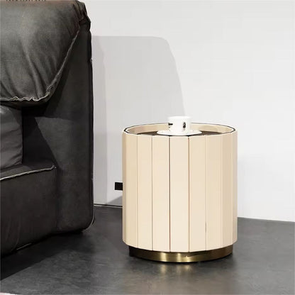 Zaugg Bedside Table with Wooden Golden Stainless Steel Side Table