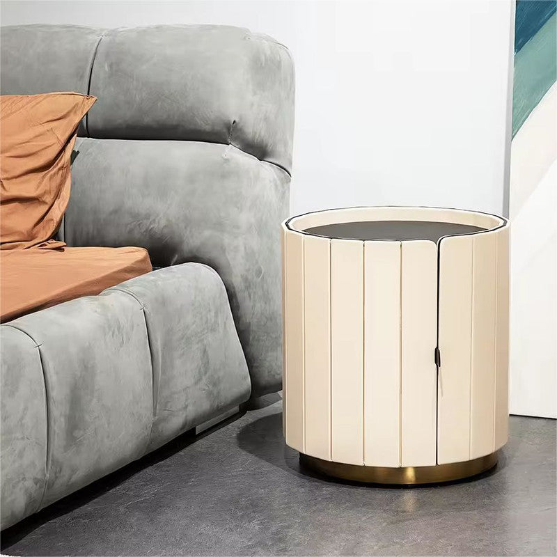 Zaugg Bedside Table with Wooden Golden Stainless Steel Side Table