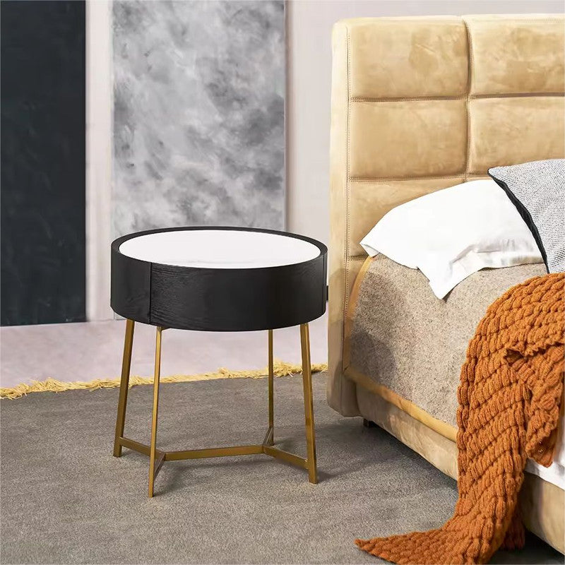 Hialle Modern Black Dome Metal Pedestal Bedside Table