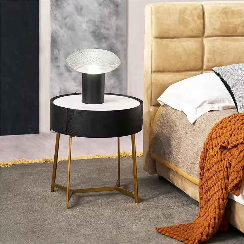 Hialle Modern Black Dome Metal Pedestal Bedside Table