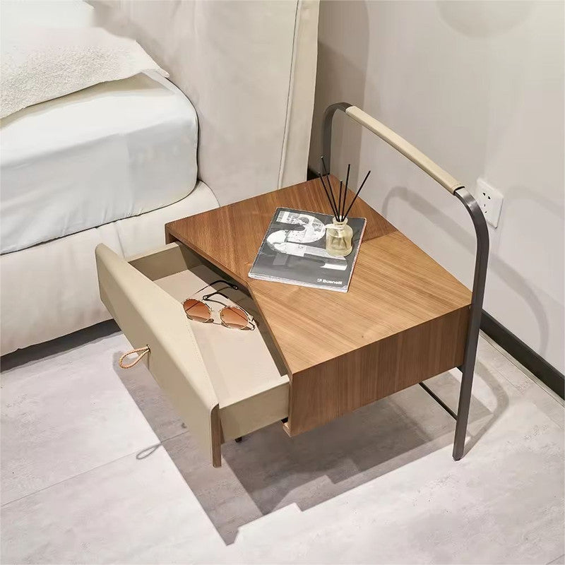 Grafie Saddle Leather Wood Bedside Table