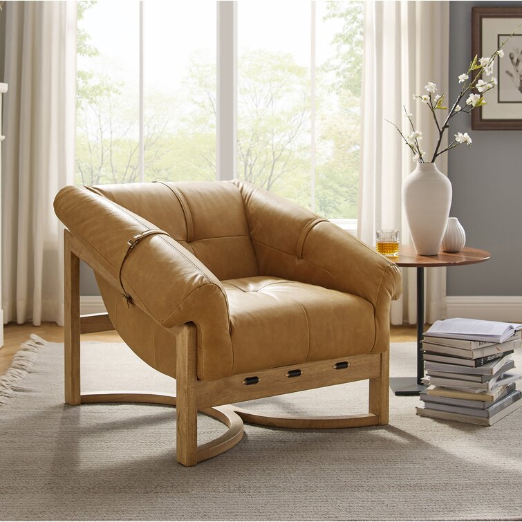 Tufted Genuine Leather Accent Armchair