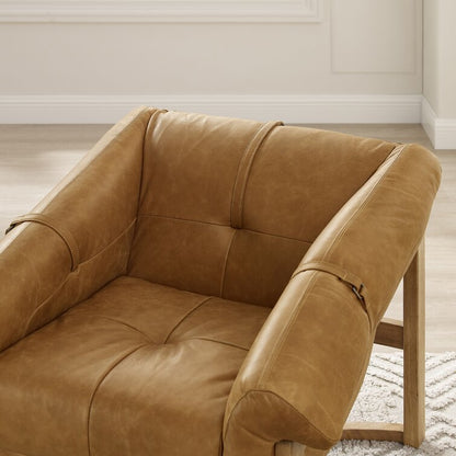 Tufted Genuine Leather Accent Armchair